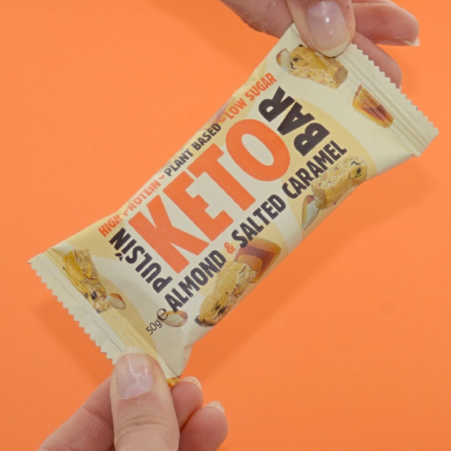 - Plant Based Keto Protein Bars - Low Carb - 50G X18-7.3G Protein, 5.6G Fibre, 5.1 Carbs - Palm Oil, Dairy and Gluten Free Snack Bar - Almond Salted Caramel