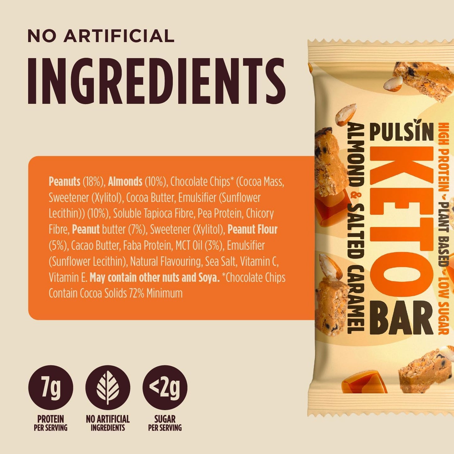 - Plant Based Keto Protein Bars - Low Carb - 50G X18-7.3G Protein, 5.6G Fibre, 5.1 Carbs - Palm Oil, Dairy and Gluten Free Snack Bar - Almond Salted Caramel