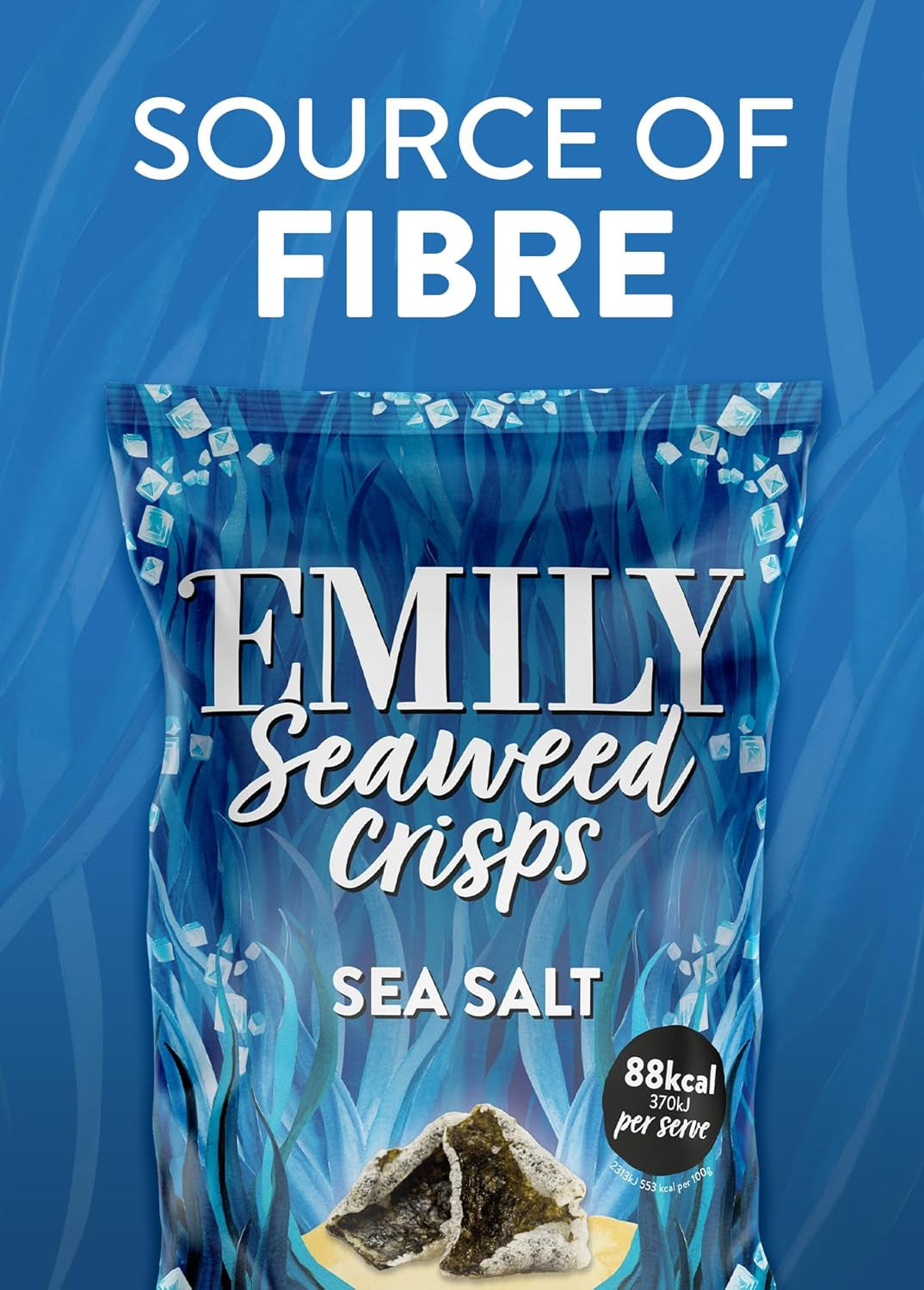 EMILY Seaweed Crisps Sea Salted Flavour | Healthy Nori Snack | Source of Iodine, High Fibre | Gluten-Free, Vegan Friendly | Perfect for Snacking & Parties | 8 X 50G Packs