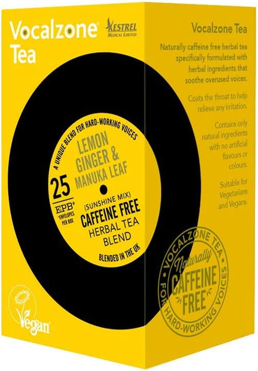 Tea for Throat & Voice Care – Lemon Ginger & Manuka Leaf. Caffeine Free Herbal Tea Blend. 25 Tea Bags. Contains Liquorice, Slippery Elm.