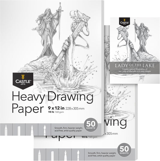 Heavy Drawing Sketchpad Paper 9 X 12In | 2-Pack | 50 Sheets Each (160Gsm/98Lb) Extra White, Smooth Artist Paper | Acid Free | the Go-To Pad for All Artists (9 X 12, 2-Pack)